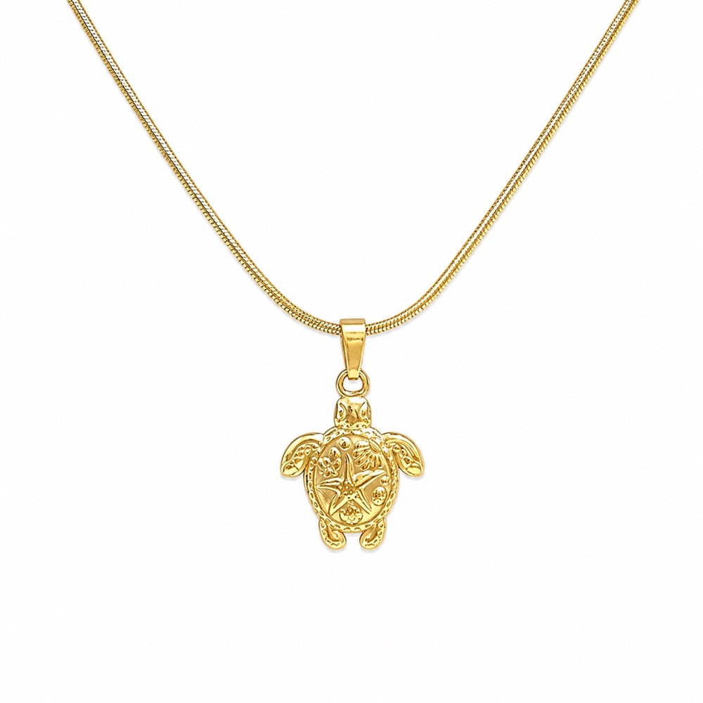 Gold Sea Turtle Necklace, Stainless Steel Turtle Pendant